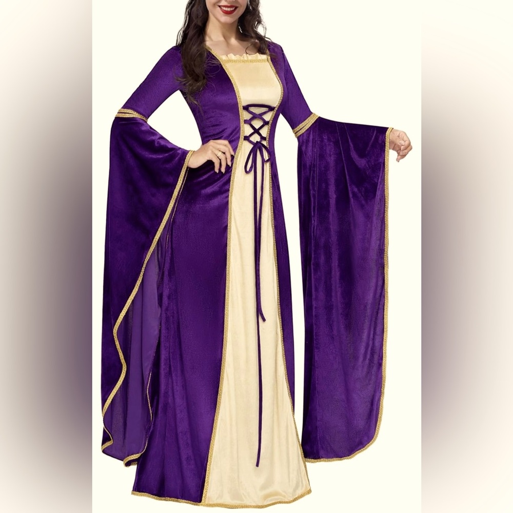 New amethyst purple velvet Renaissance cosplay dress/ flare sleeves corset front